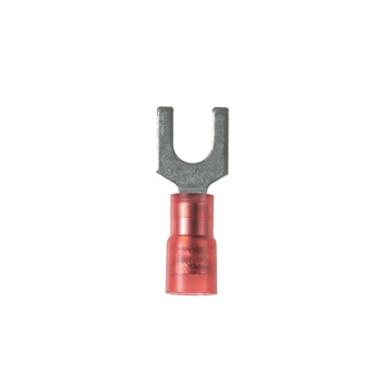 PNF18-10F-C Pan-Term Loose Piece Fork Terminal, #18 Conductor, 0.87 in L, Funnel Entry/Sleeved Barrel, Copper, Red