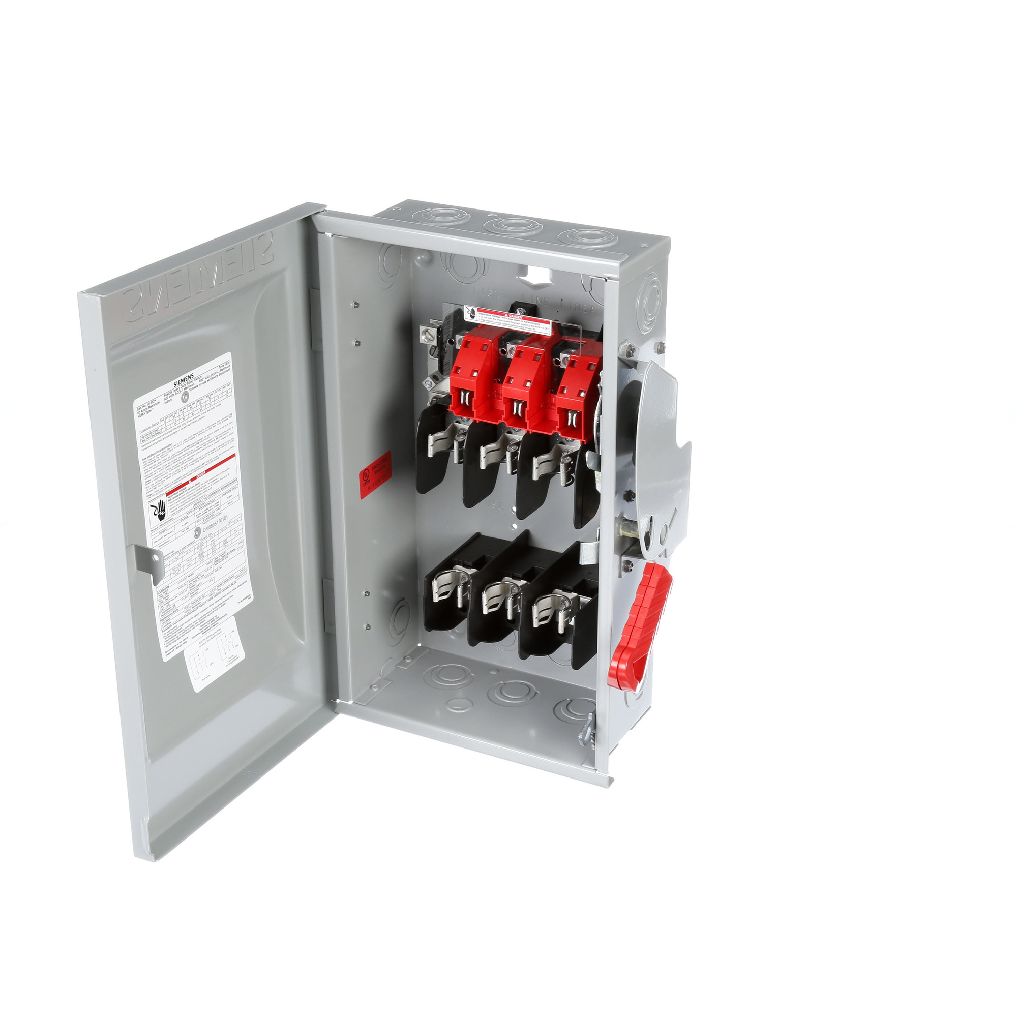 HF362N Type VBII Enclosed Fusible Heavy Duty Low Voltage Single Throw Safety Switch With Neutral, 600 V AC, 60 A, 15 hp, 25 hp, 3PST Contact, 3 Poles