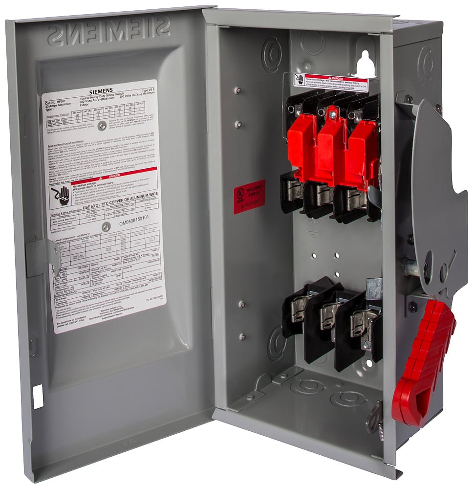 HF363N Type VBII Enclosed Fusible Heavy Duty Low Voltage Single Throw Safety Switch With Neutral, 600 V AC, 100 A, 25 hp, 30 hp, 3PST Contact, 3 Poles