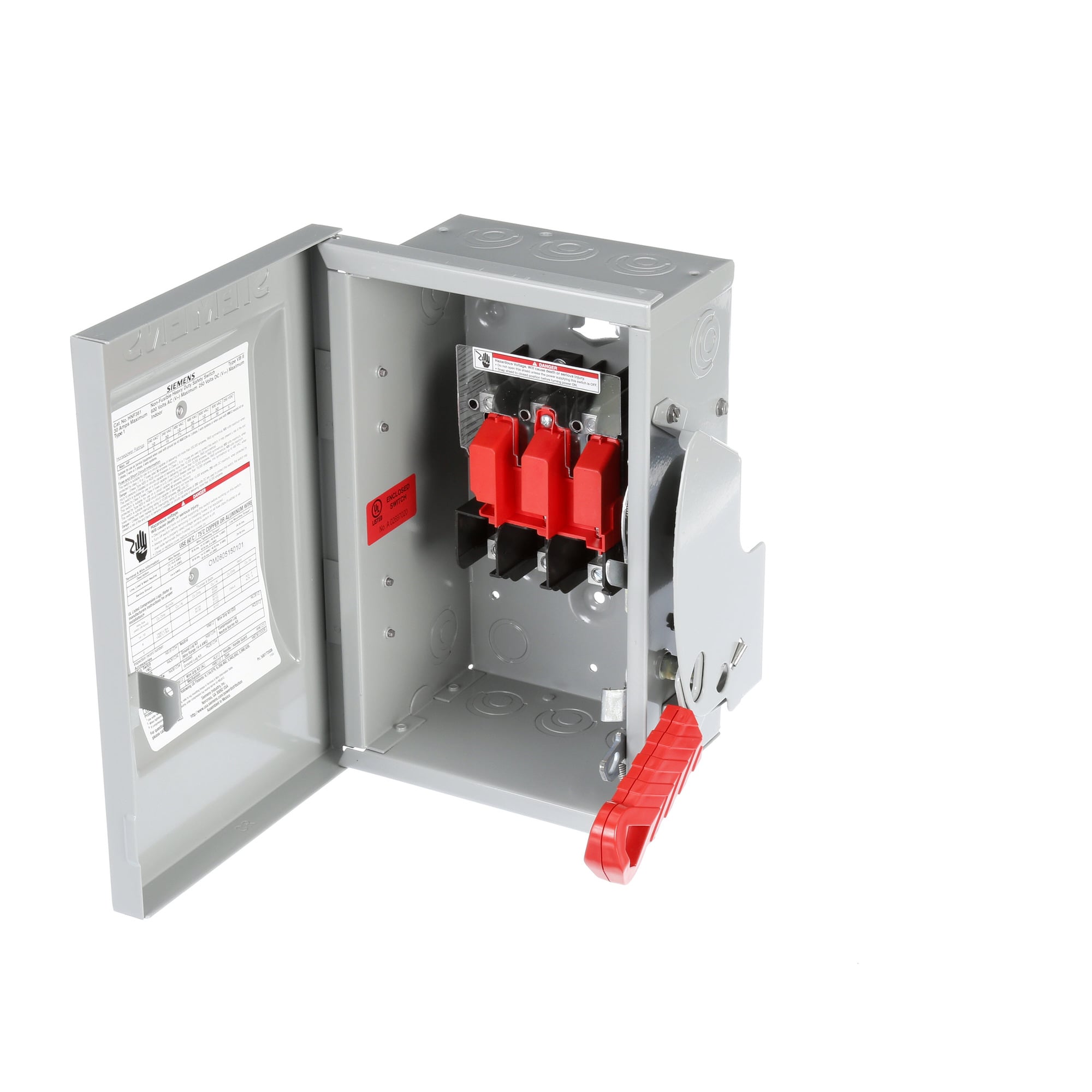 HNF361 Enclosed Heavy Duty Low Voltage Non-Fusible Single Throw Safety Switch, 600 V AC, 30 A, 30 hp, 3PST Contact, 3 Poles
