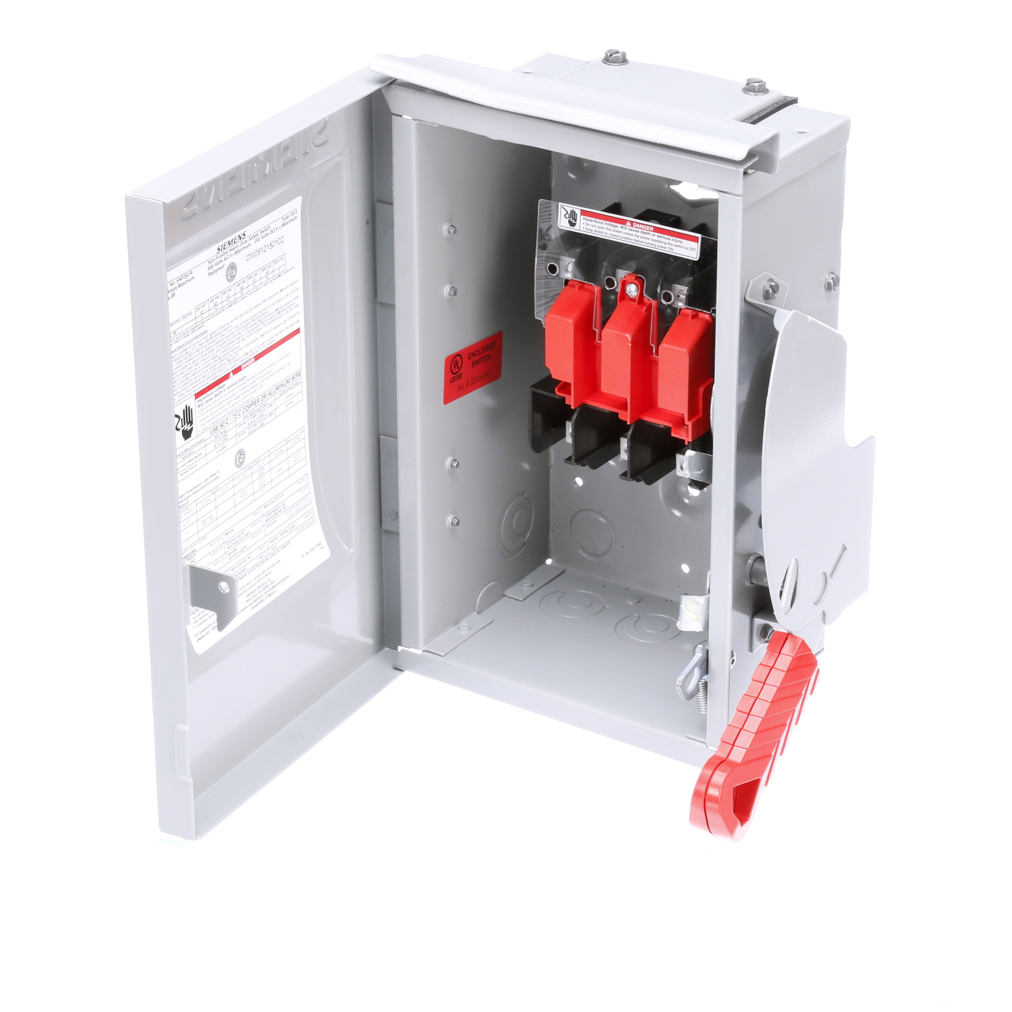 HNF361R Type VBII Enclosed Heavy Duty Non-Fusible Single Throw Safety Switch, 600 V AC, 30 A, 30 hp, 3PST Contact, 3 Poles