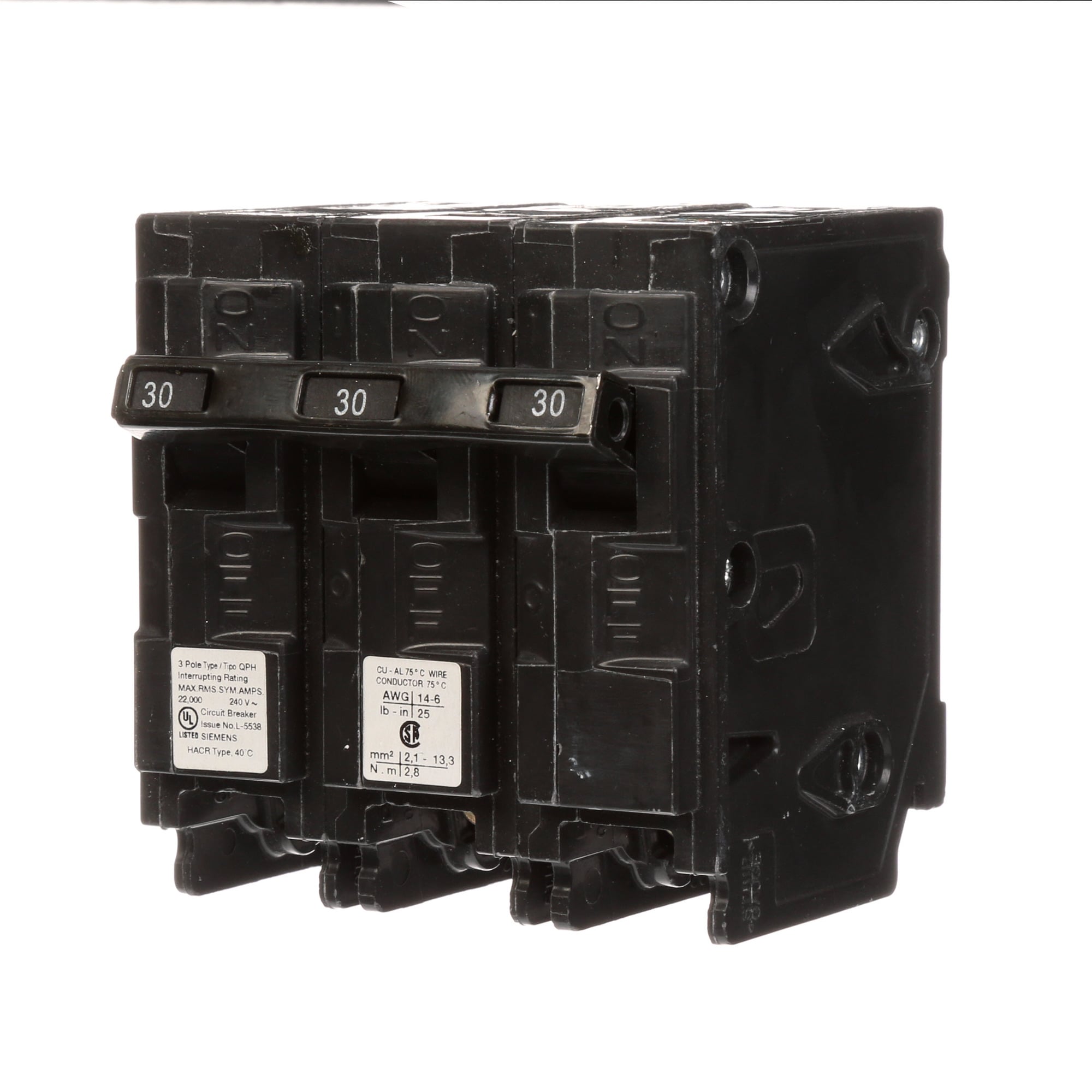 Q330H Low Voltage Miniature Molded Case Circuit Breaker With Insta-Wire, 240 V AC, 30 A, 22 kA Interrupt, 3 Poles, Thermal Magnetic Trip
