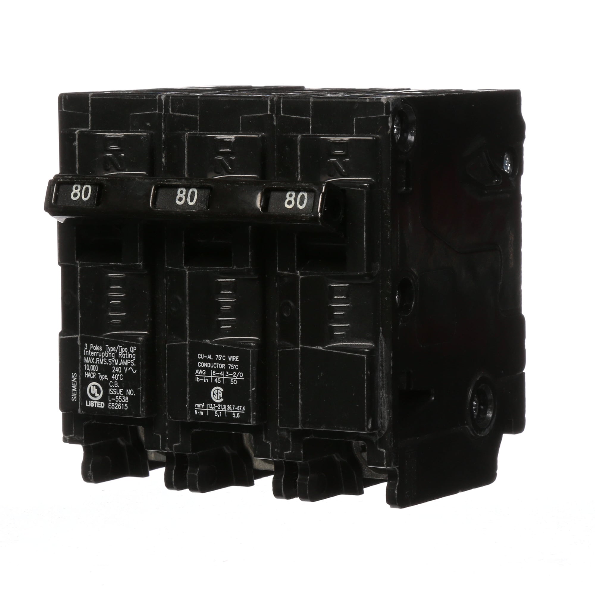 Q380 Low Voltage Miniature Molded Case Circuit Breaker With Insta-Wire, 240 V AC, 80 A, 10 kA Interrupt, 3 Poles, Thermal Magnetic Trip