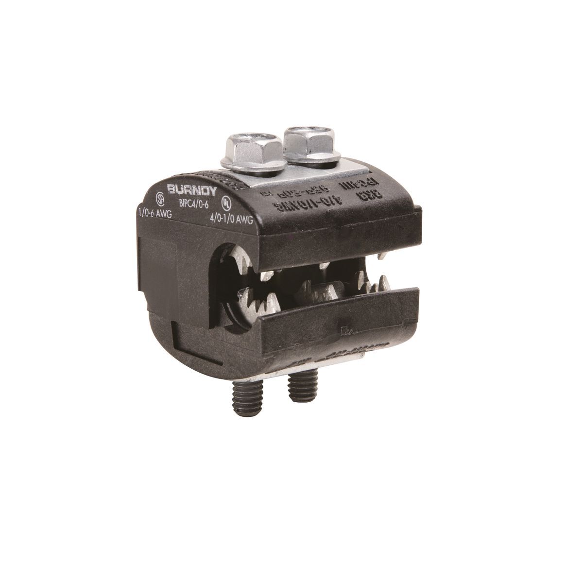 BIPC4/06 Insulation Piercing Connector, 1/0 to 4/0 AWG Aluminum/Copper Conductor, 5/16 in Bolt, Aluminum