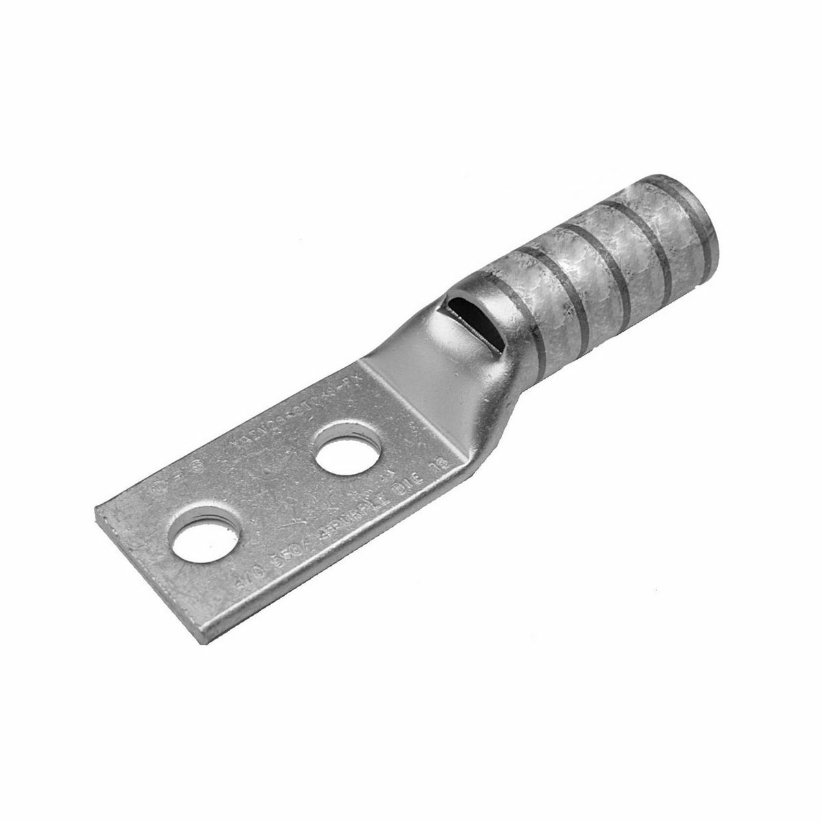 YAZV2C2TC38FX YAZ-2TC-FX 2-Hole Compression Lug With Inspection Window, 2 AWG Flexible/Stranded Copper Conductor, Die Code: 10, 3/8 in Stud, Tin Plated Copper