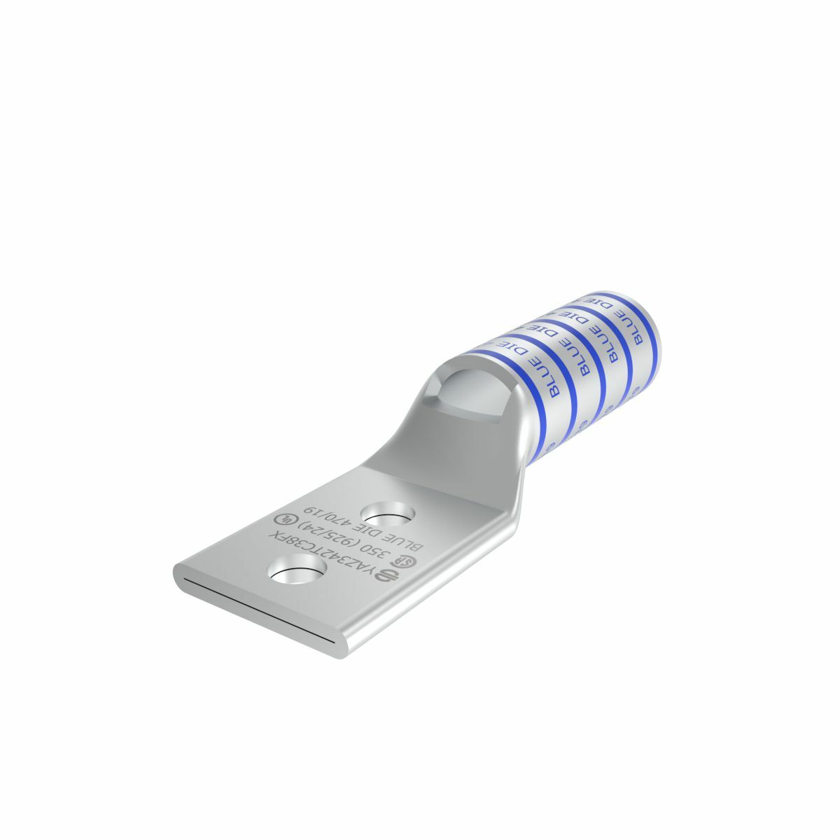 YAZ342TC38FX YAZ-2TC-FX 2-Hole Compression Lug With Inspection Window, 350 kcmil Flexible Copper Conductor, Die Code: 19/470, 3/8 in Stud, Tin Plated Copper