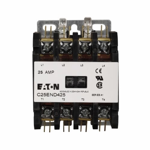 C25END425B Non-Reversing Definite Purpose Contactor, 208 to 240 V AC V Coil, 25 A Inductive, 35 A Resistive, 4 Poles