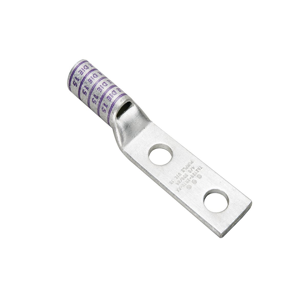 YAZ6C2TC10E2 YAZ-2TC 2-Hole Compression Lug With Inspection Window, 6 AWG Stranded Copper Conductor, Die Code: 7/374, #10 Stud, Tin Plated Copper