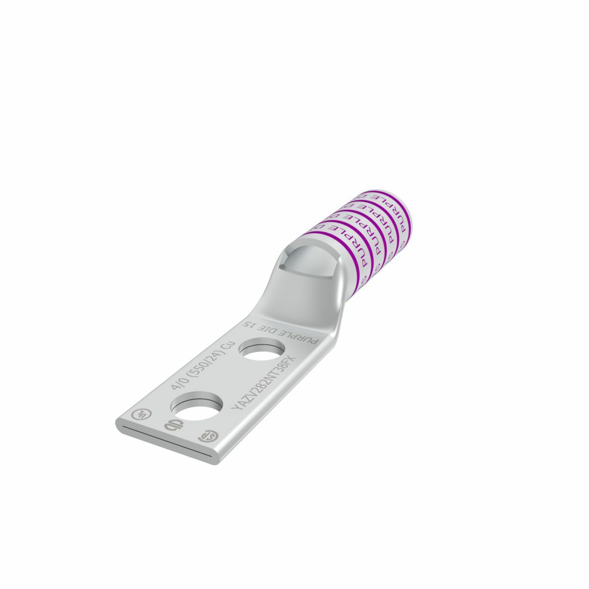 YAZV282NT38FX YAZV-2NTFX 2-Hole Compression Lug With Inspection Window, 4/0 AWG Flexible Copper Conductor, Die Code: 15, 3/8 in Stud, Copper