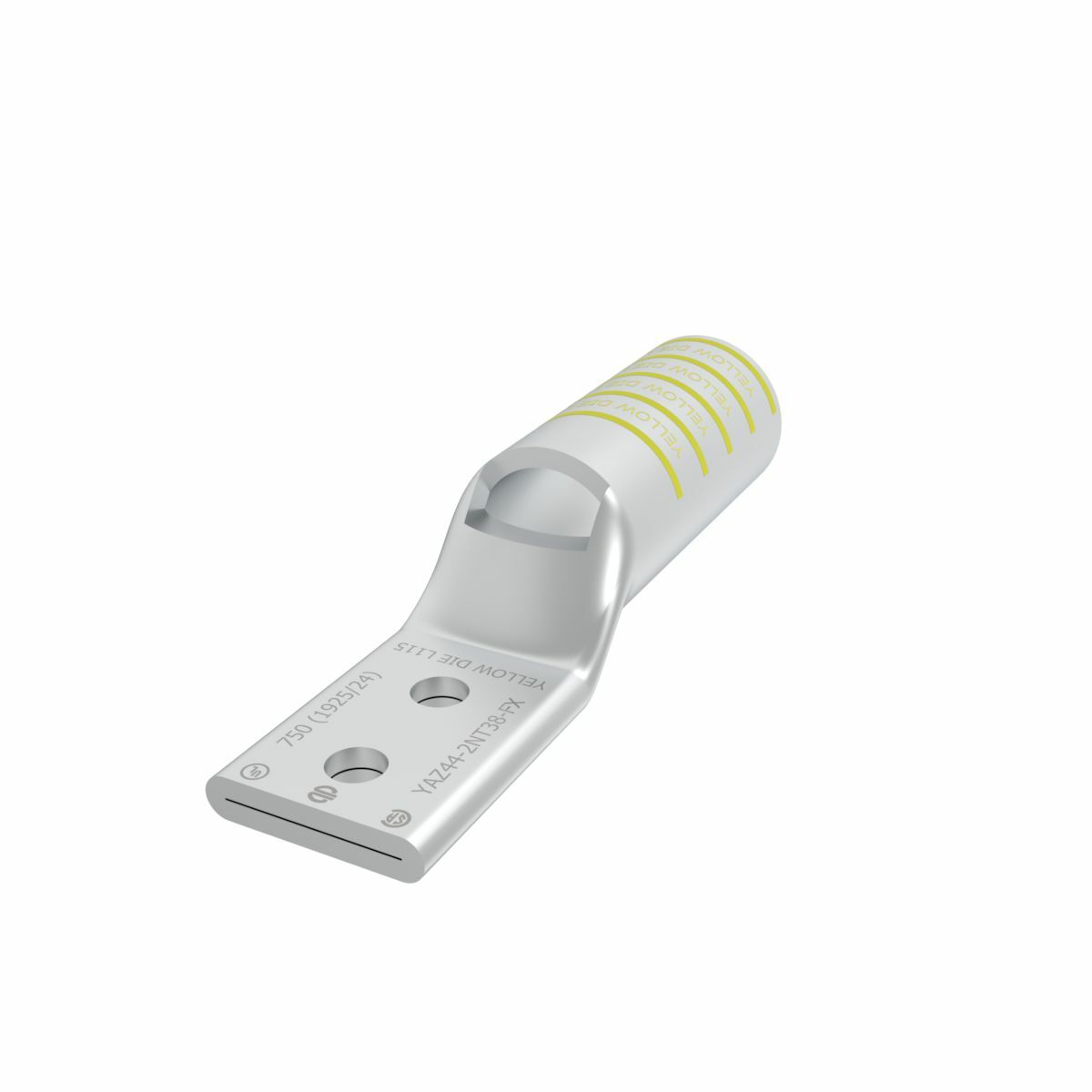 YAZ442NT38FX YAZ-2-NTFX 2-Hole Compression Lug With Inspection Window, 750 kcmil Flexible/Stranded Copper Conductor, Die Code: L115, 3/8 in Stud, Copper