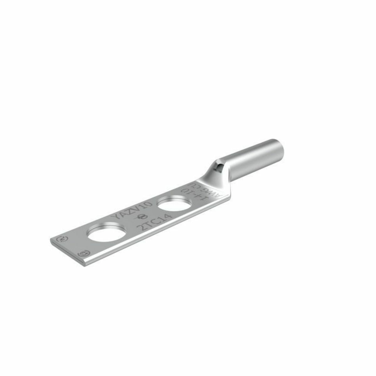 YAZV102TC14 YAZ-2TC 2-Hole Compression Lug With Inspection Window, 14 to 10 AWG Stranded Copper Conductor, 1/4 in Stud, Tin Plated Copper