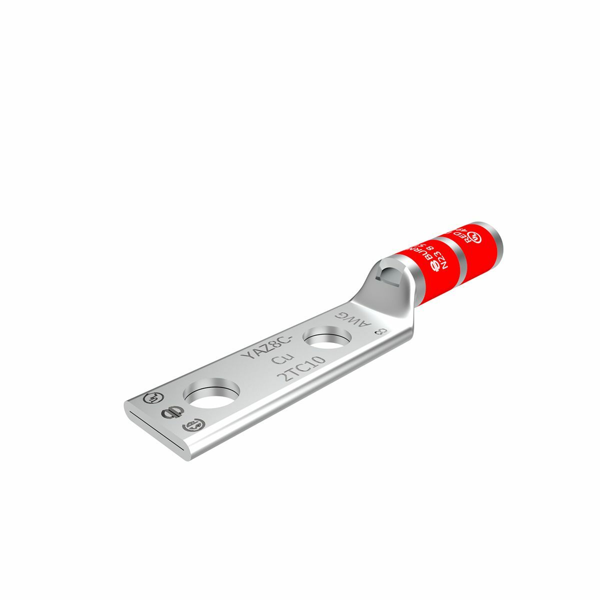 YAZ8C2TC10 YAZ-2TC 2-Hole Compression Lug With Inspection Window, 8 AWG Stranded Copper Conductor, Die Code: 49, #10 Stud, Tin Plated Copper
