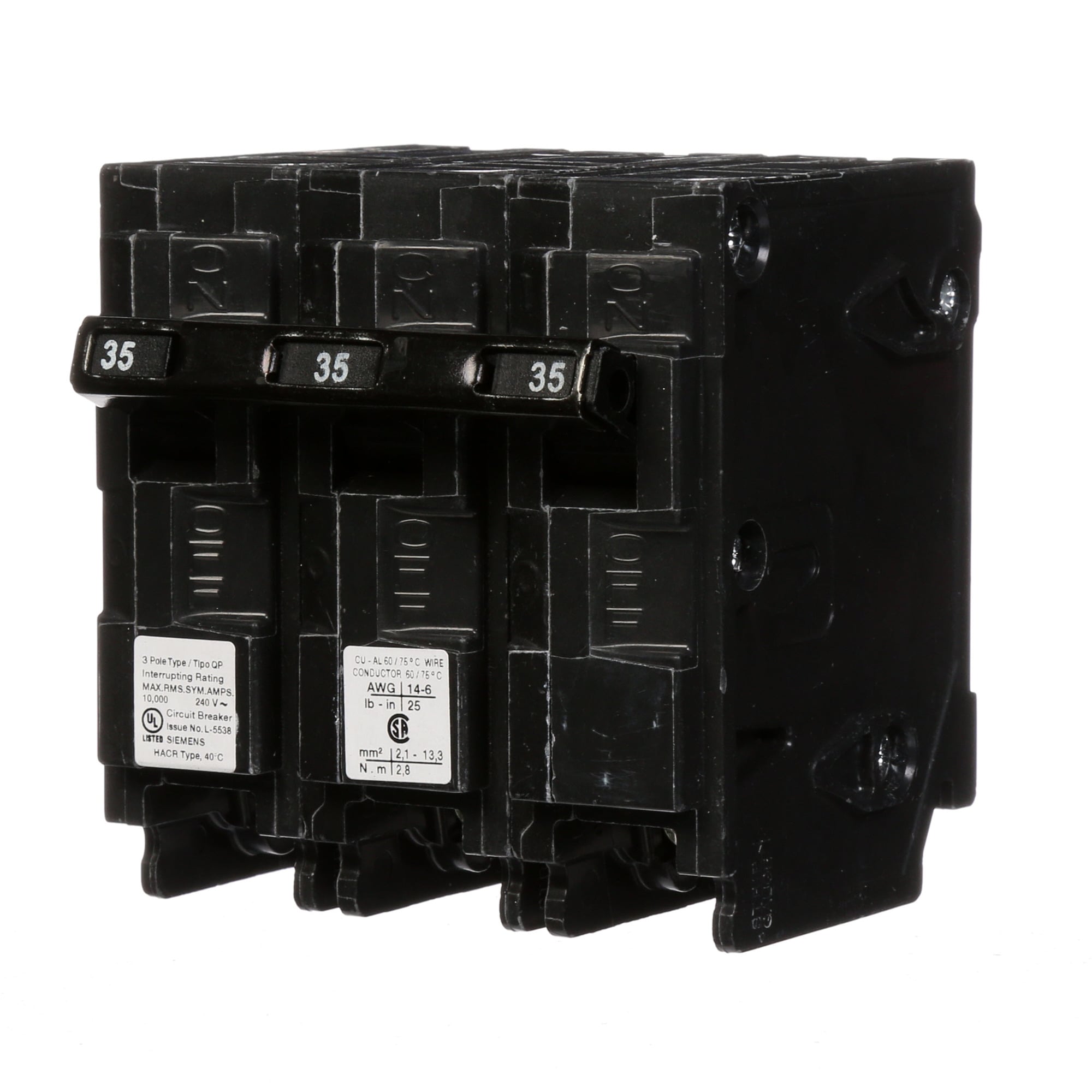 Q335 Low Voltage Miniature Molded Case Circuit Breaker With Insta-Wire, 240 V AC, 35 A, 10 kA Interrupt, 3 Poles, Thermal Magnetic Trip
