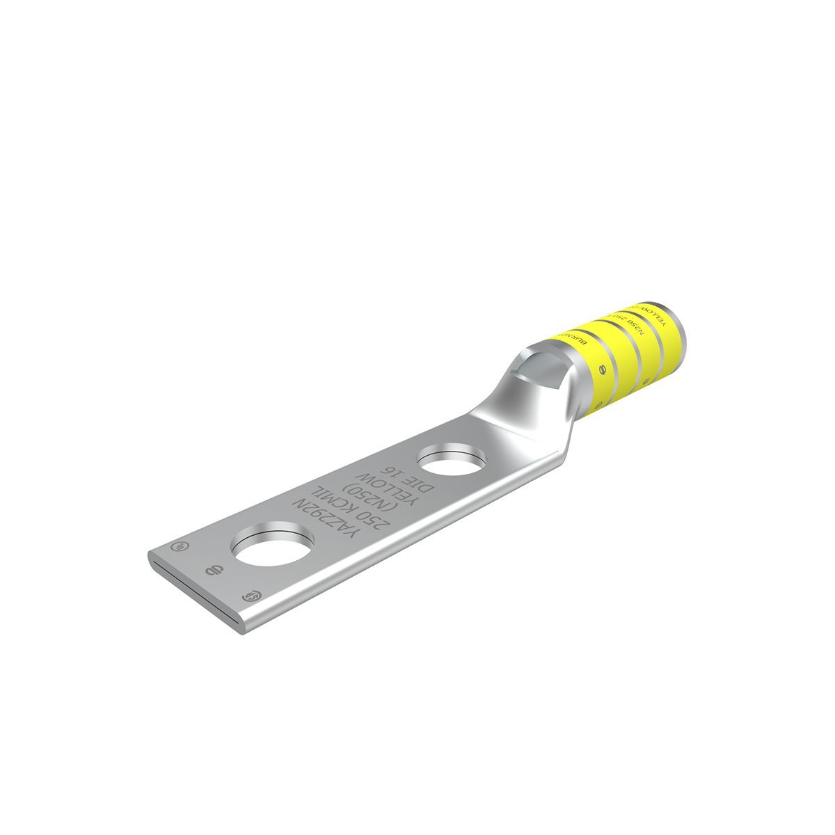 YAZ292N YAZ-2N 2-Hole Compression Lug With Inspection Window, 250 kcmil Stranded Copper Conductor, Die Code: 16, 1/2 in Stud, Tin Plated Copper