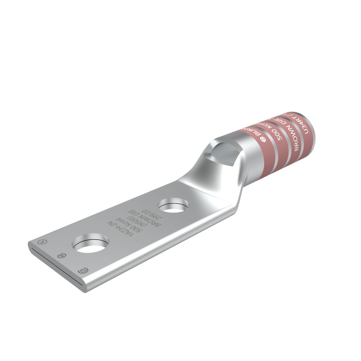 YAZ342N YAZ-2N 2-Hole Compression Lug With Inspection Window, 500 kcmil Copper Conductor, Die Code: 20/299, 1/2 in Stud, Tin Plated Copper