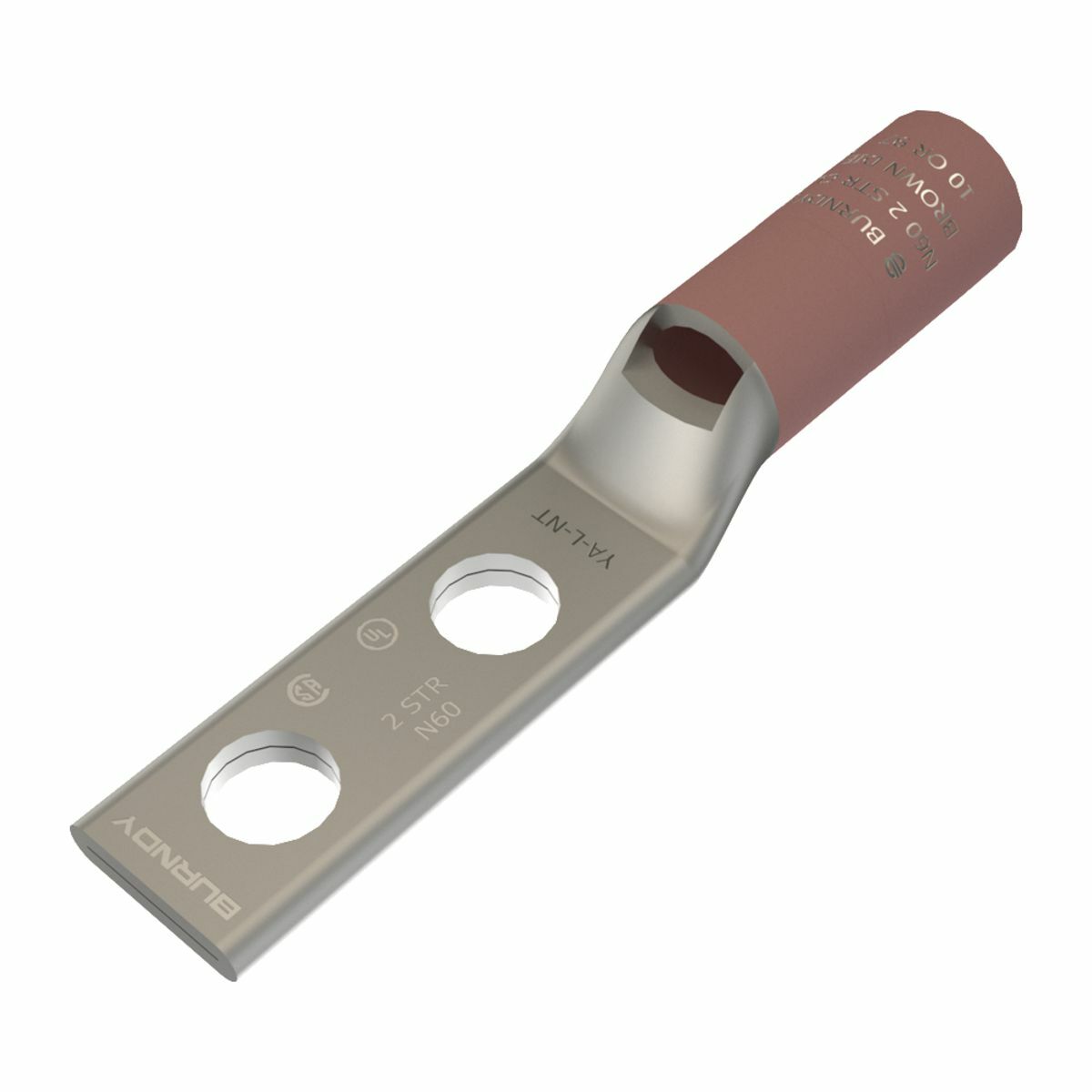 YA2CL2NT14 YA-L-2NT 2-Hole Compression Lug With Inspection Window, 2 AWG Stranded Copper Conductor, Die Code: 10, 1/4 in Stud, Copper