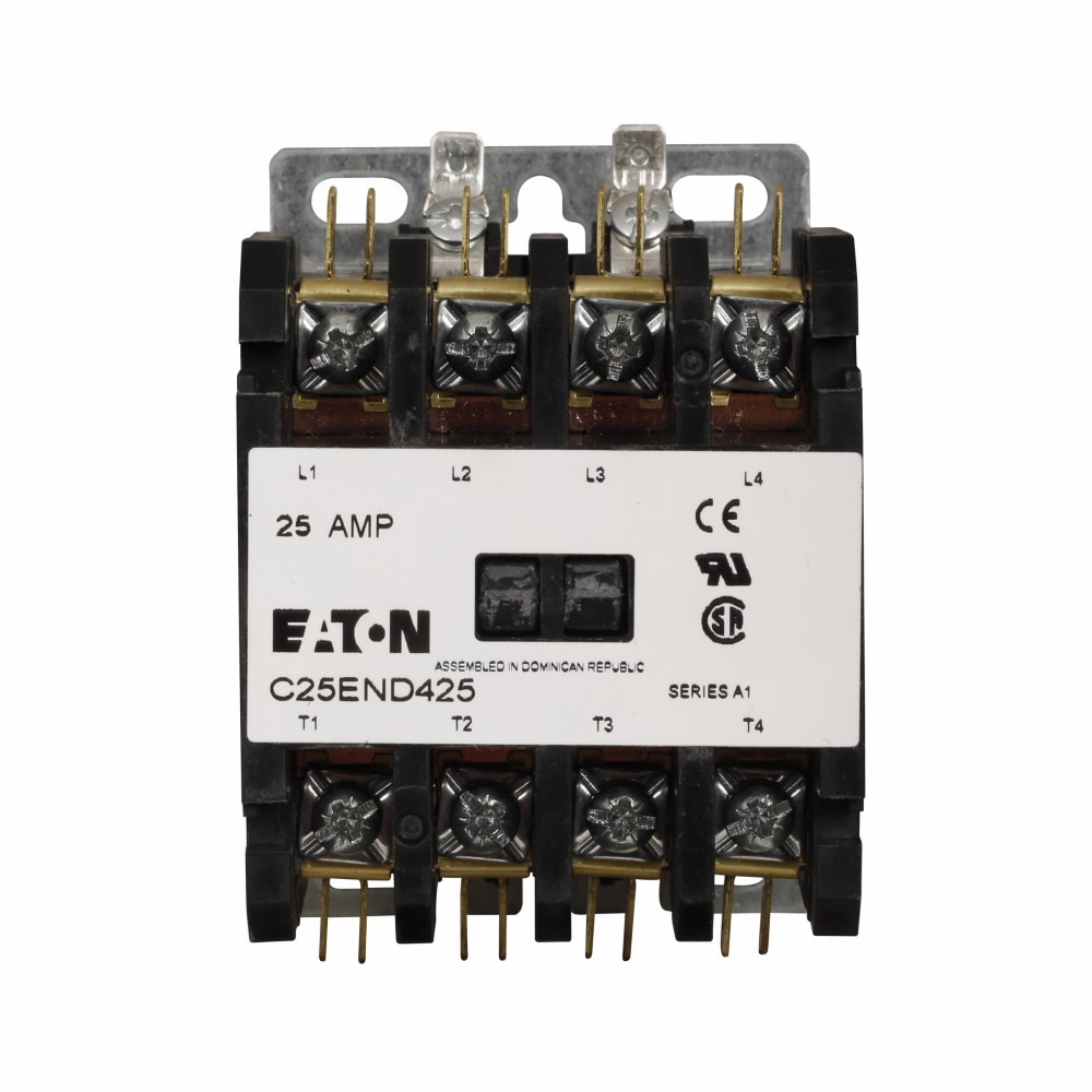 C25END430A Non-Reversing Definite Purpose Control Contactor, 110 to 120 V AC V Coil, 30 A Inductive/40 A Resistive, 4 Poles