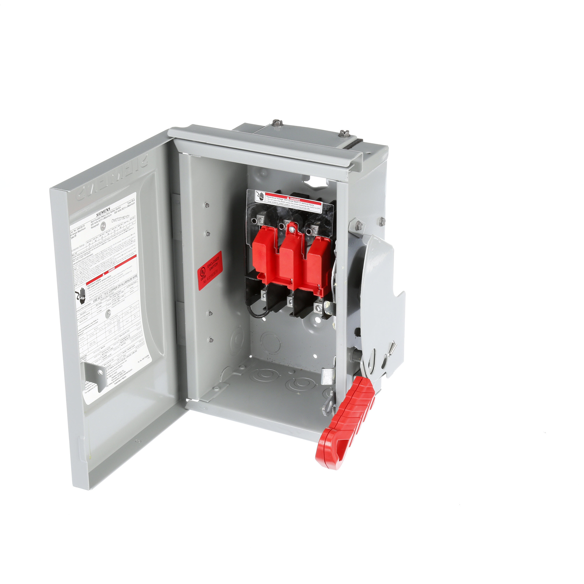 HNF261R Type VBII Enclosed Heavy Duty Low Voltage Non-Fusible Single Throw Safety Switch, 600 V AC, 30 A, 10 hp, DPST Contact, 2 Poles