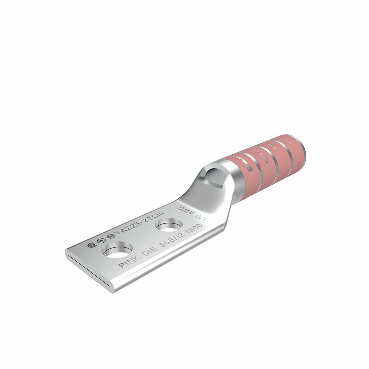 YAZ252NTC38 2-Hole Compression Lug Connector With Inspection Window, 1/0 AWG, Die Code: 12/348, 3/8 in Stud, Tin Electro Plated Copper