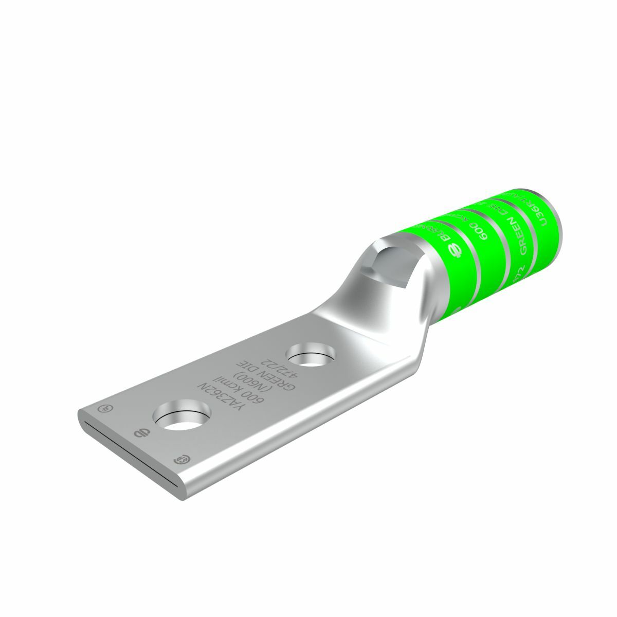 YAZ362N YAZ-2N 2-Hole Compression Lug With Inspection Window, 600 kcmil Copper Conductor, Die Code: 22/472, 1/2 in Stud, Tin Plated Copper