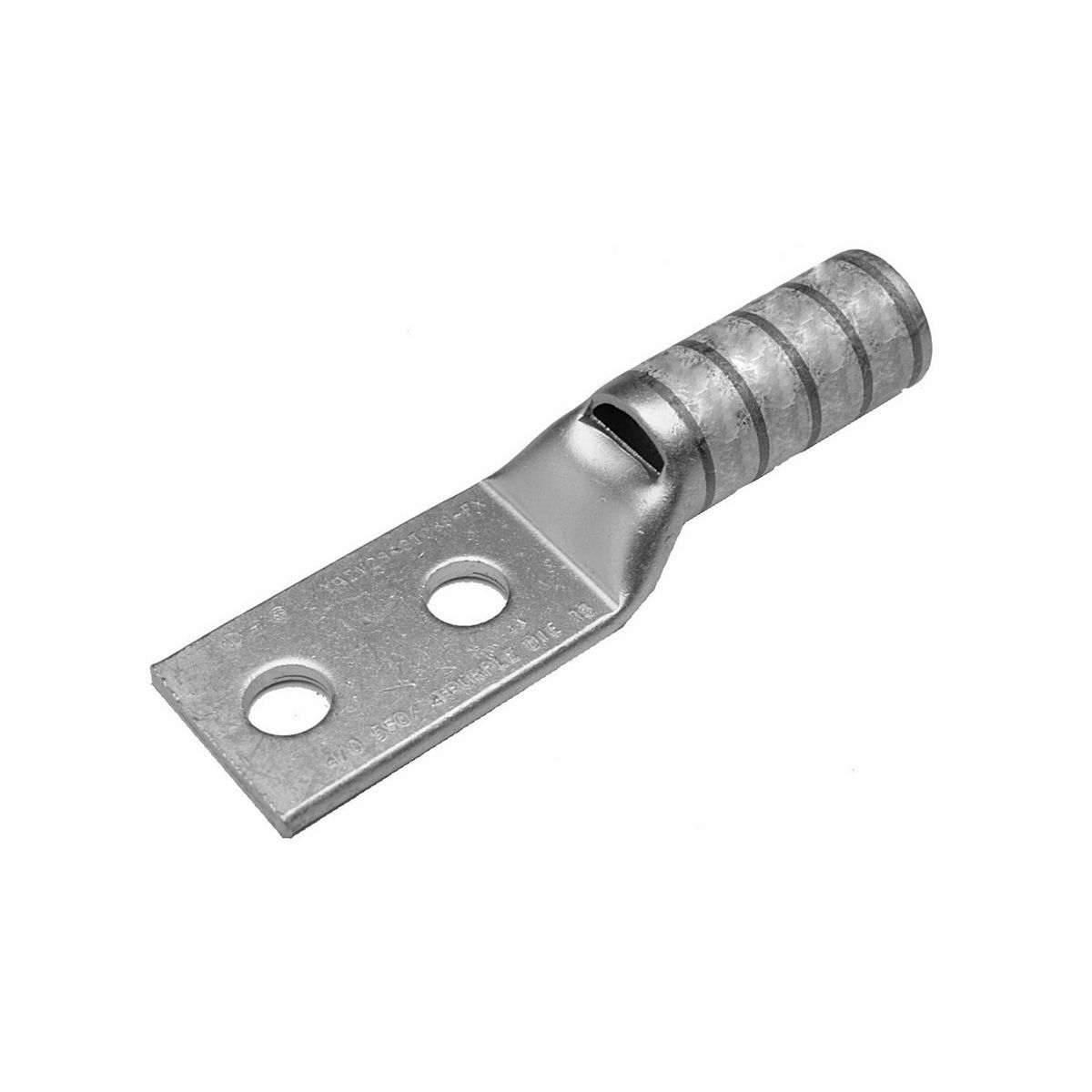 YAZV2C2TC14E2FX YAZ-2TC-FX 2-Hole Compression Lug With Inspection Window, 2 AWG Flexible/Stranded Copper Conductor, Die Code: 10, 1/4 in Stud, Tin Plated Copper
