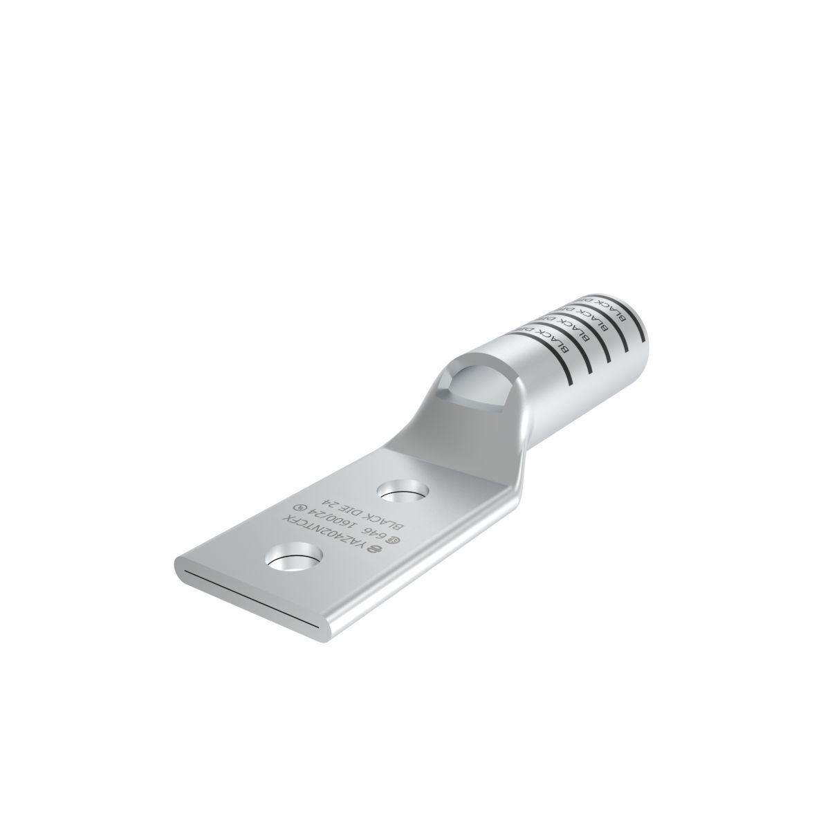 YAZ402NTCFX YAZ-FX 2-Hole Compression Lug With Inspection Window, 646 kcmil Flexible/Stranded Copper Conductor, Die Code: 24, 1/2 in Stud, Tin Plated Copper
