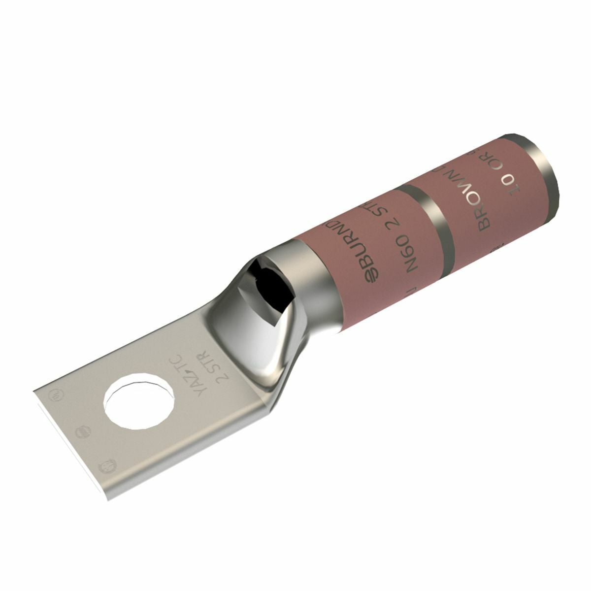 YAZ2CTC38 1-Hole Uninsulated Compression Lug With Inspection Window, 2 AWG Stranded Copper Conductor, Die Code: 10, 3/8 in Stud, Tin Plated Copper