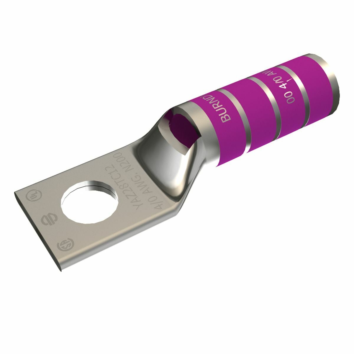 YAZ28TC12 1-Hole Uninsulated Compression Lug With Inspection Window, 4/0 AWG Stranded Copper Conductor, Die Code: 15, 1/2 in Stud, Tin Plated Copper