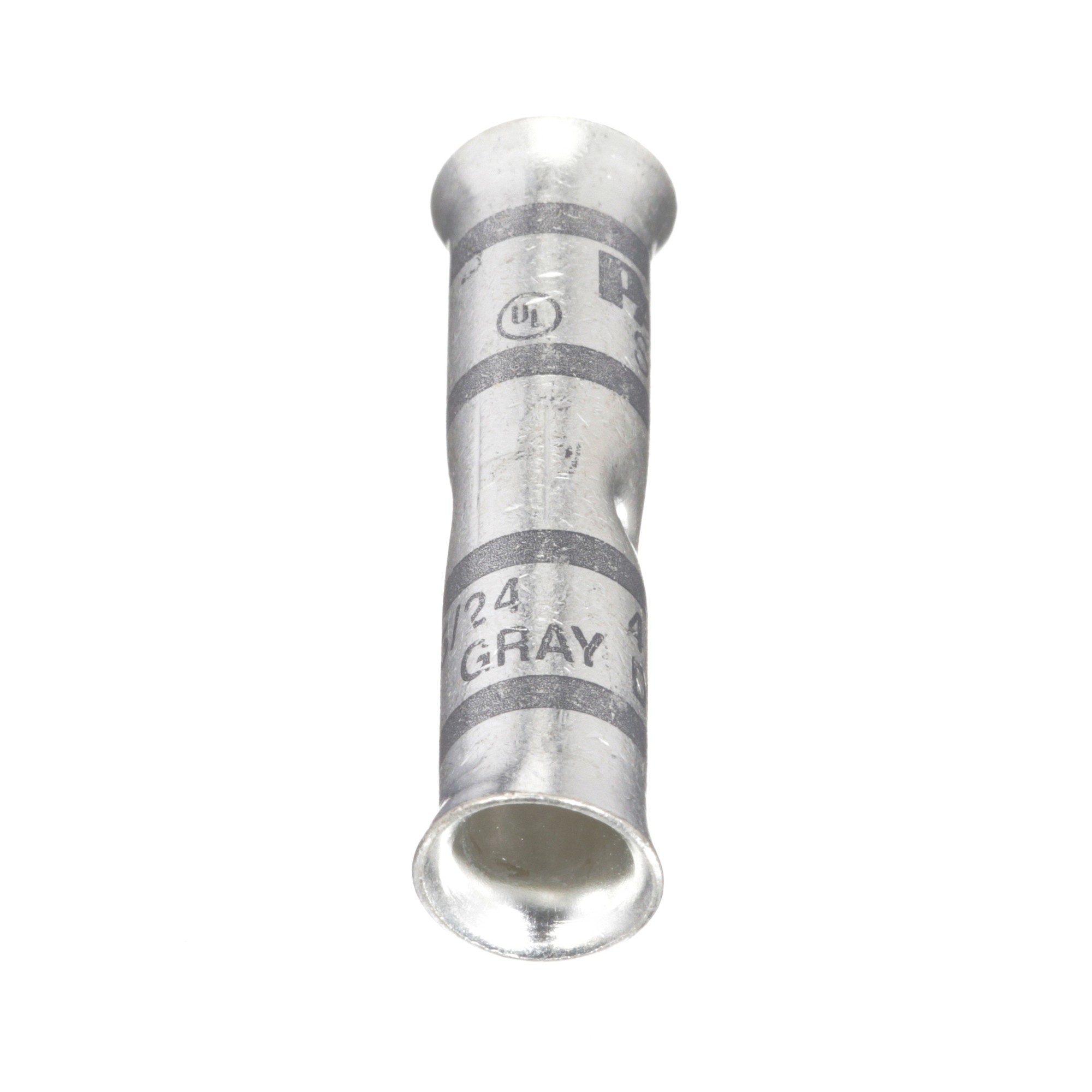 SCSF4-L Pan-Lug Compression Butt Splice, 4 AWG Conductor, 1-3/4 in L, Flared/Seamless/Standard Barrel, Copper, Gray