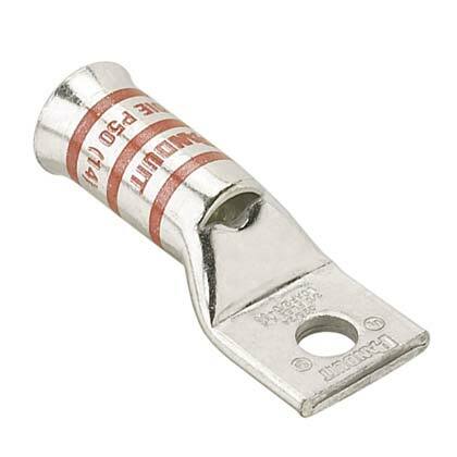 LCAF6-14-L Pan-Lug 1-Hole Compression Connector Lug, 6 AWG Flexible Copper Conductor, Die Code: P24, 42.826 in Stud, Tin Plated Copper