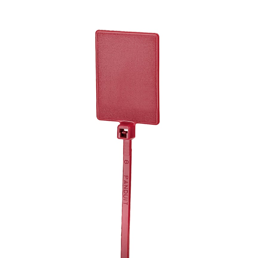 PLF1MA-M2 Pan-Ty PLF Cross Section Flag Miniature Marker Cable Tie, 5.1 in L x 0.1 in W x 0.05 in THK, Red, Nylon 6.6