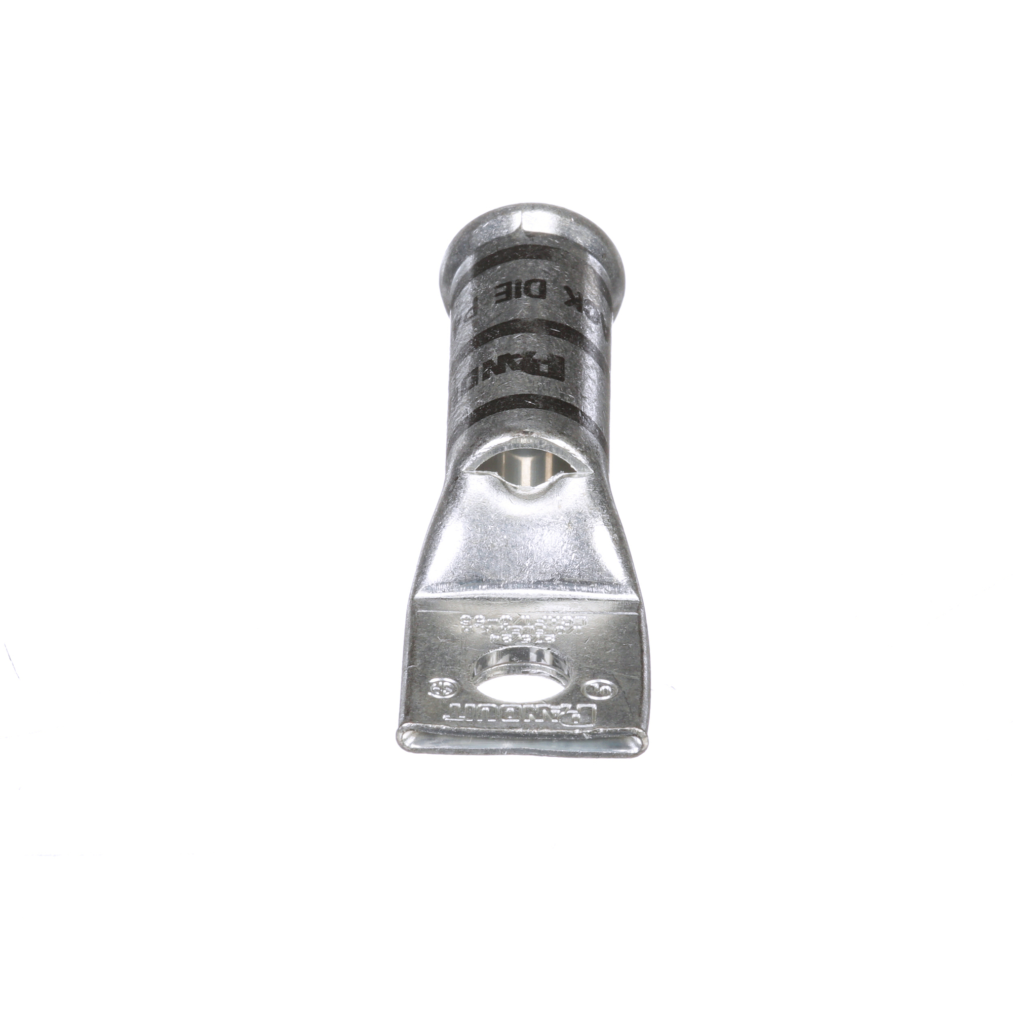 LCAF1/0-56-X Pan-Lug 1-Hole Compression Connector Lug, 1/0 AWG Flexible Copper Conductor, Die Code: P45, 5/16 in Stud, Tin Plated Copper