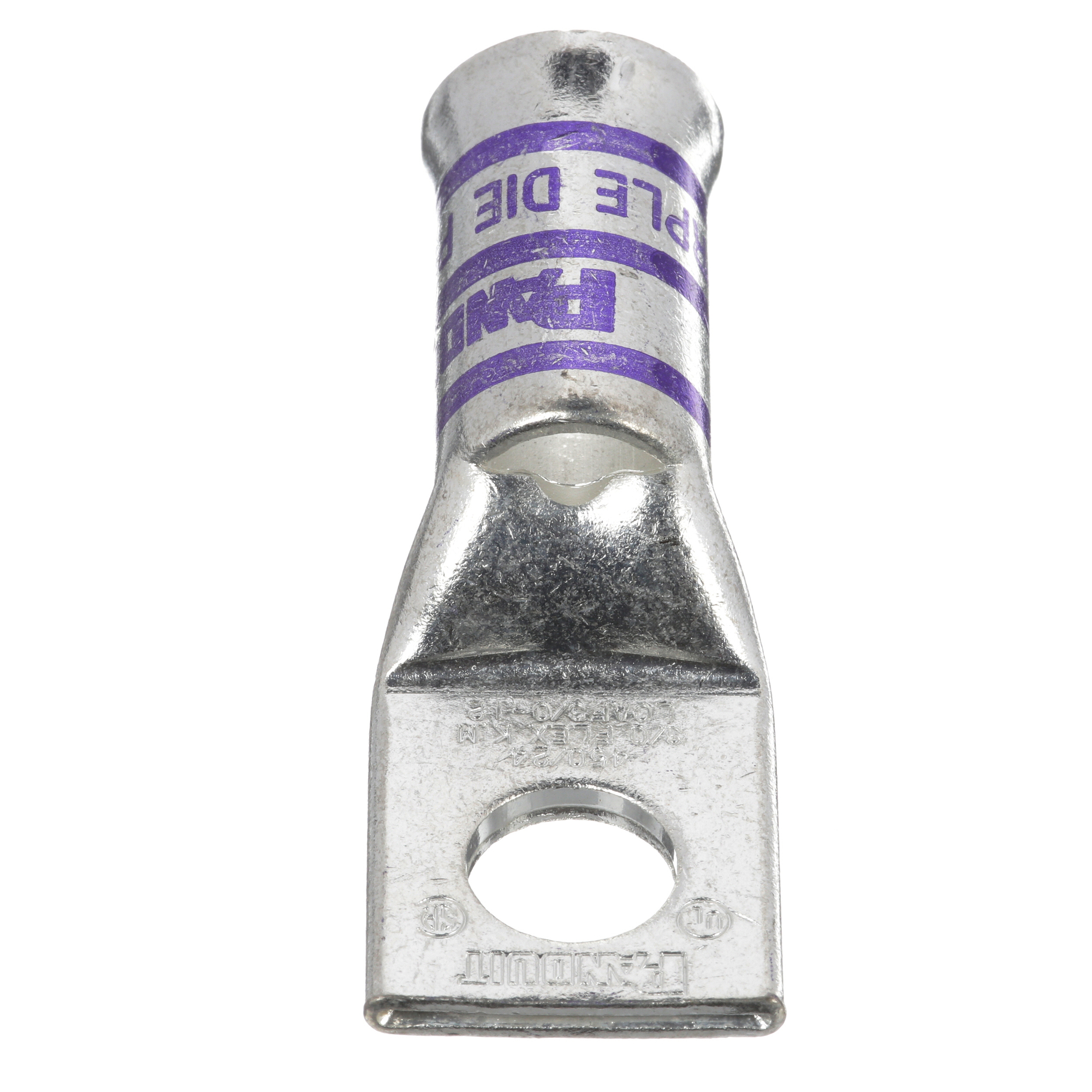 LCAF3/0-12-X Pan-Lug 1-Hole Compression Connector Lug, 3/0 AWG Flexible Copper Conductor, Die Code: P54, 1/2 in Stud, Tin Plated Copper