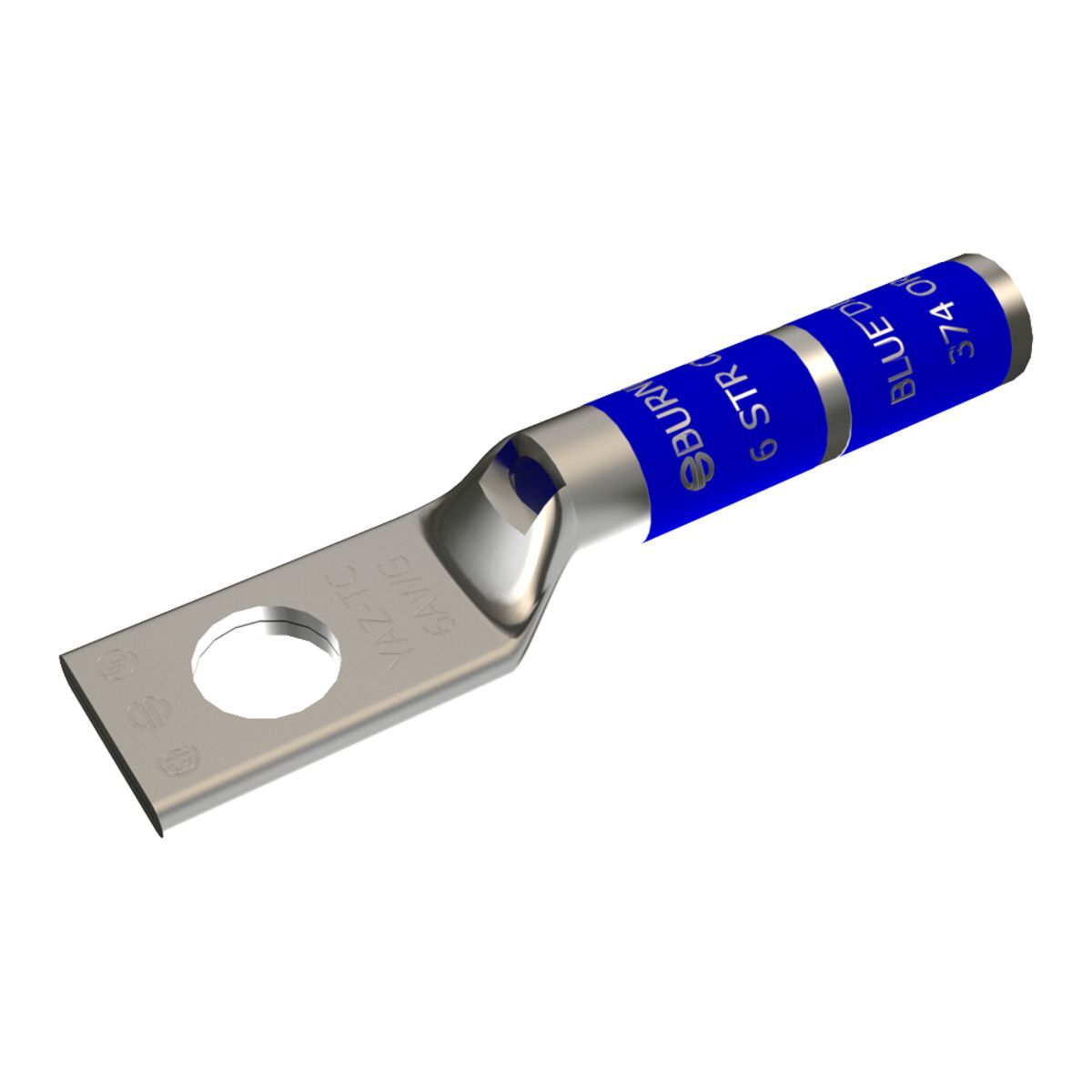 YAZ6CTC38 1-Hole Uninsulated Compression Lug With Inspection Window, 6 AWG Stranded Copper Conductor, Die Code: 7/374, 3/8 in Stud, Tin Plated Copper
