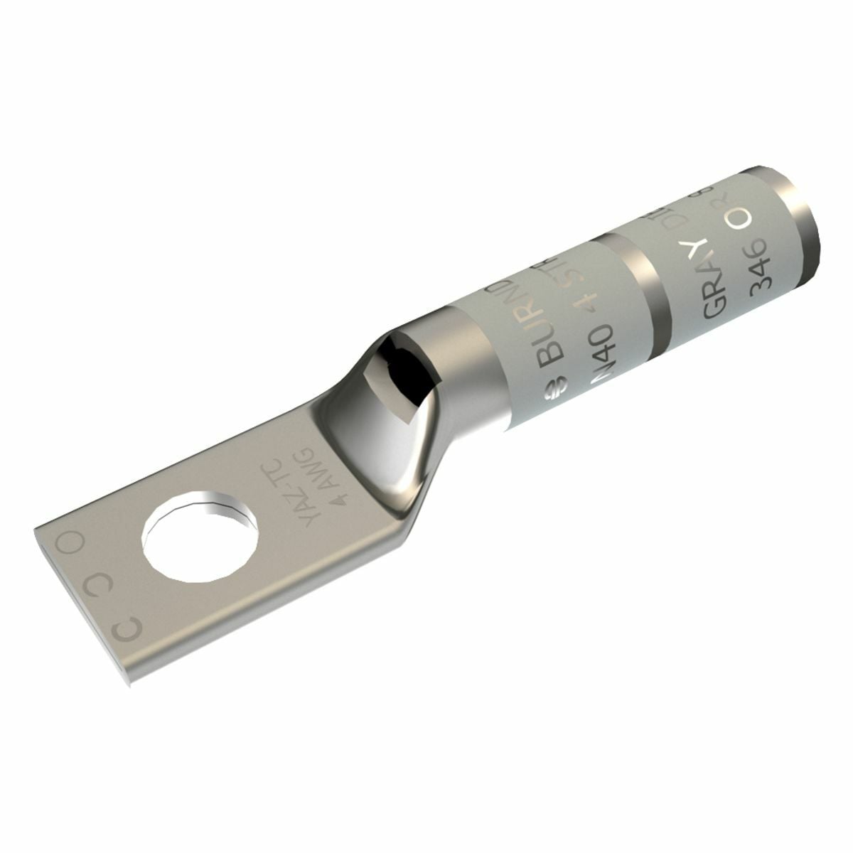 YAZ4CTC38 1-Hole Uninsulated Compression Lug With Inspection Window, 4 AWG Stranded Copper Conductor, Die Code: 8/346, 3/8 in Stud, Tin Plated Copper