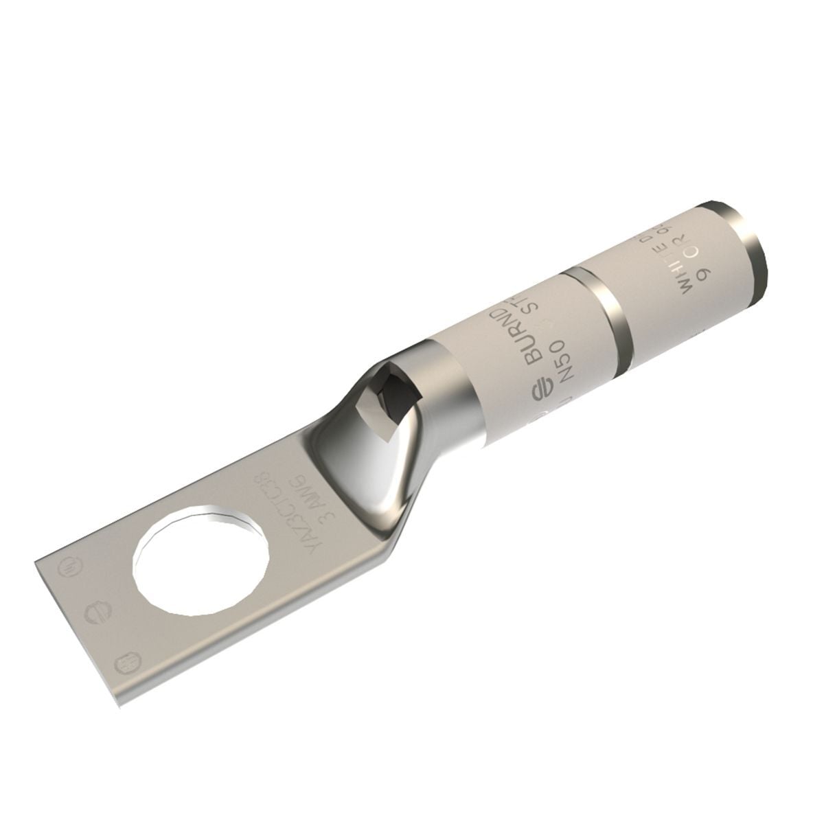 YAZ3CTC38 1-Hole Uninsulated Compression Lug With Inspection Window, 3 AWG Stranded Copper Conductor, Die Code: 9, 3/8 in Stud, Tin Plated Copper