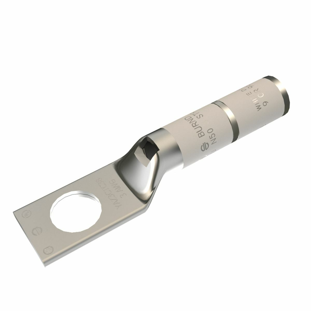 YAZ3CTC12 1-Hole Uninsulated Compression Lug With Inspection Window, 3 AWG Solid/Stranded Copper Conductor, Die Code: 9, 1/2 in Stud, Tin Plated Copper
