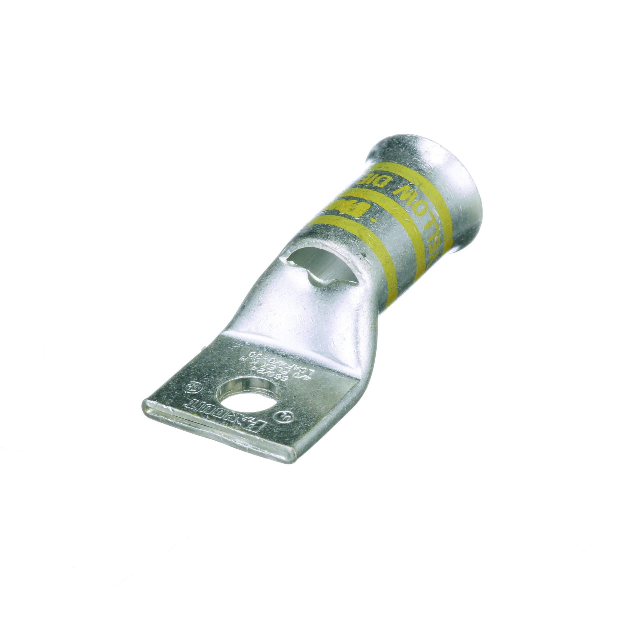 LCAF4/0-38-X Pan-Lug 1-Hole Compression Connector Lug, 4/0 AWG Flexible Copper Conductor, Die Code: P62, 3/8 in Stud, Tin Plated Copper