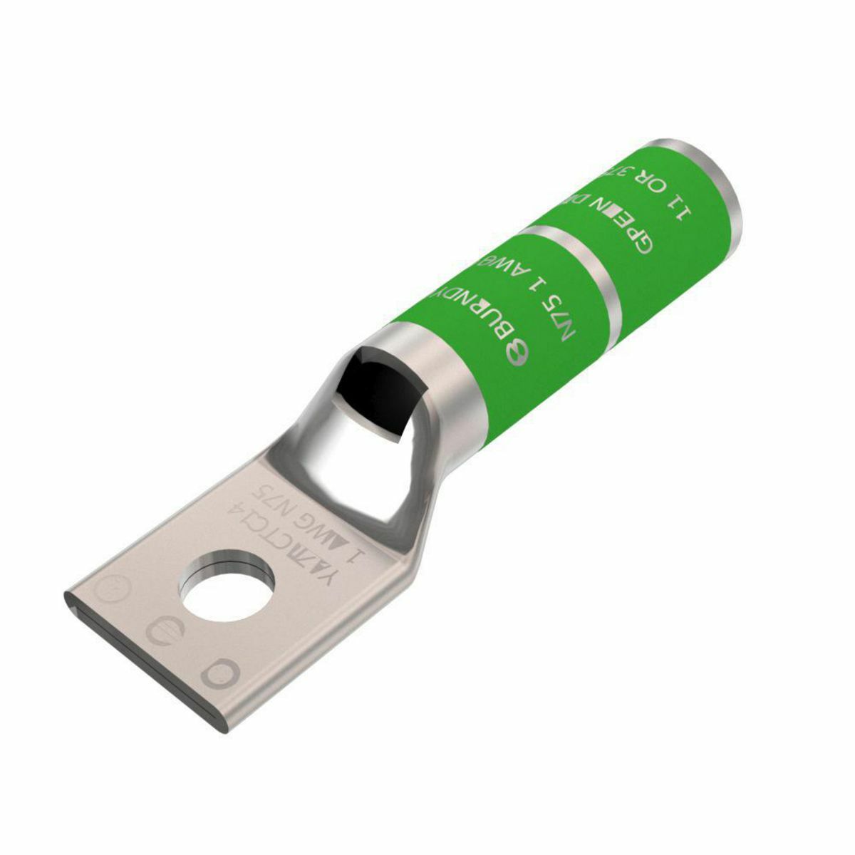 YAZ1CTC38 1-Hole Uninsulated Compression Lug With Inspection Window, 1 AWG Stranded Copper Conductor, Die Code: 11/375, 3/8 in Stud, Tin Plated Copper