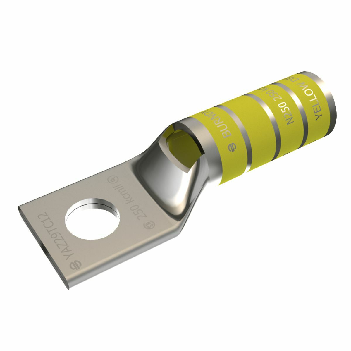 YAZ29TC38 1-Hole Uninsulated Compression Lug With Inspection Window, 250 kcmil Stranded Copper Conductor, Die Code: 16, 3/8 in Stud, Tin Plated Copper
