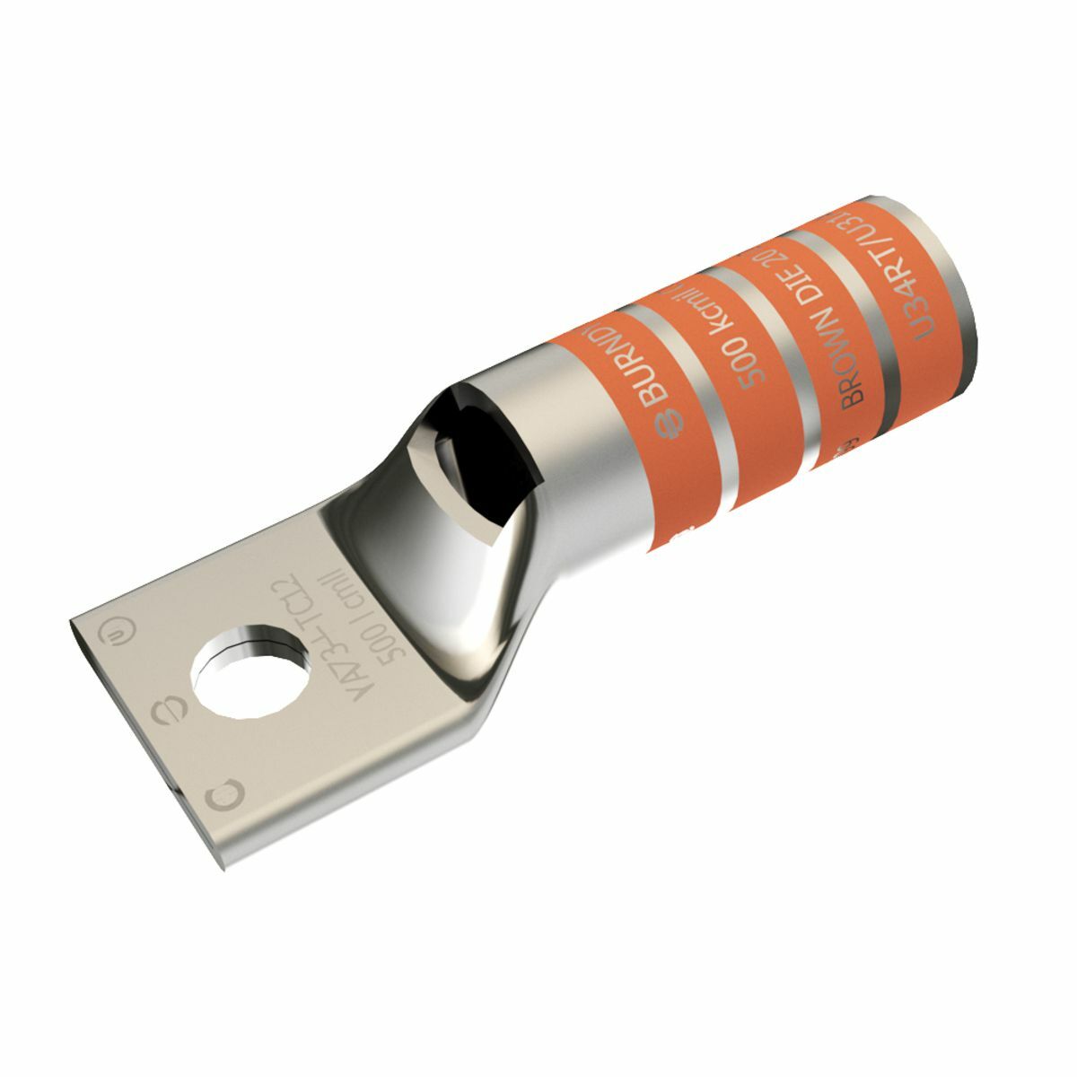 YAZ34TC12 1-Hole Uninsulated Compression Lug With Inspection Window, 500 kcmil Copper Conductor, Die Code: 20/299, 1/2 in Stud, Tin Plated Copper