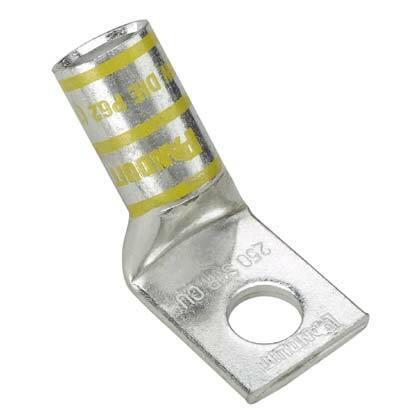 LCA4-38H-L Pan-Lug 1-Hole Compression Connector Lug, 4 to 3 AWG, 2 AWG Solid/Stranded Copper Conductor, Die Code: P29, 42.95 in Stud, Tin Plated Copper