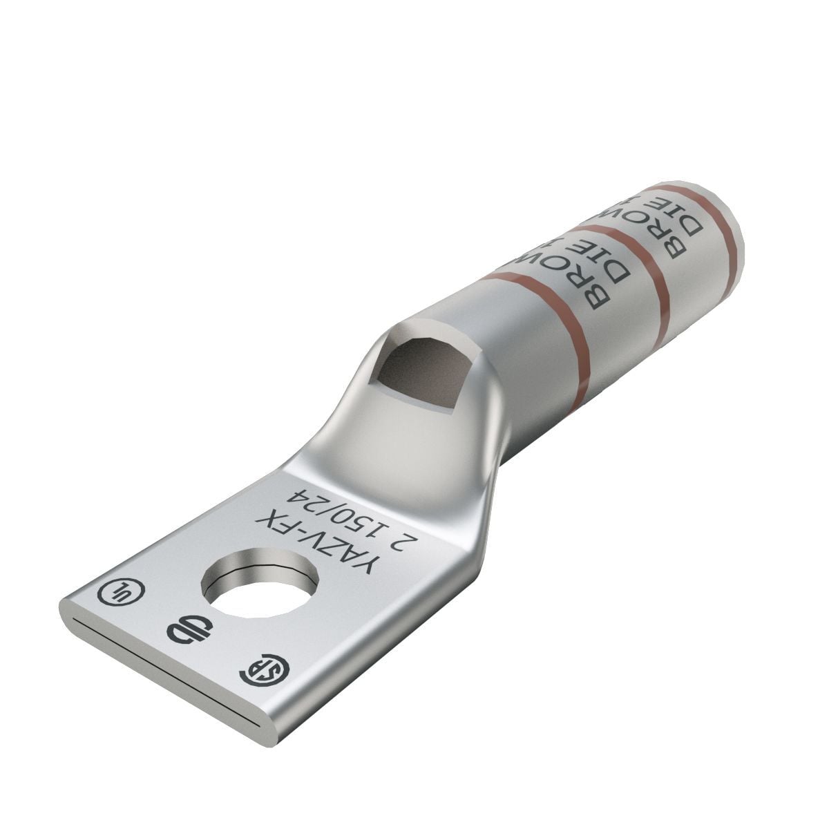 YAZV2CTC14FX YAZ-2TC-FX 1-Hole Compression Lug With Inspection Window, 2 AWG Flexible/Stranded Copper Conductor, Die Code: 10, 1/4 in Stud, Tin Plated Copper