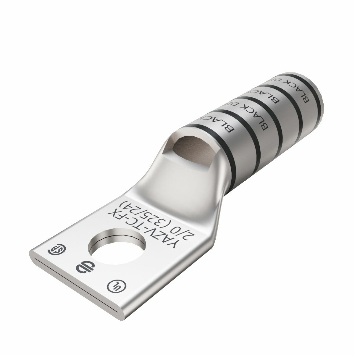 YAZV26TC38FX 1-Hole Compression Lug With Inspection Window, 2/0 AWG Flexible/Stranded Copper Conductor, Die Code: 13, 3/8 in Stud, Copper