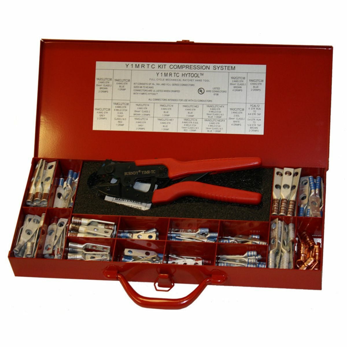 Y1MRKIT Type Y1MR Full Cycle Ratchet Crimping Tool Kit, For Use With YA8CL/YA8CL1/YA6CL/YAV6CLTC14FX/YA4CL/YAV4CLTC14FX/YA2CL/YAV2CLTC516FX/YA1CL Series Terminals and YS8CL/YS6CL/YS4CL/YS2CL/YS1CL Series Splices, Steel