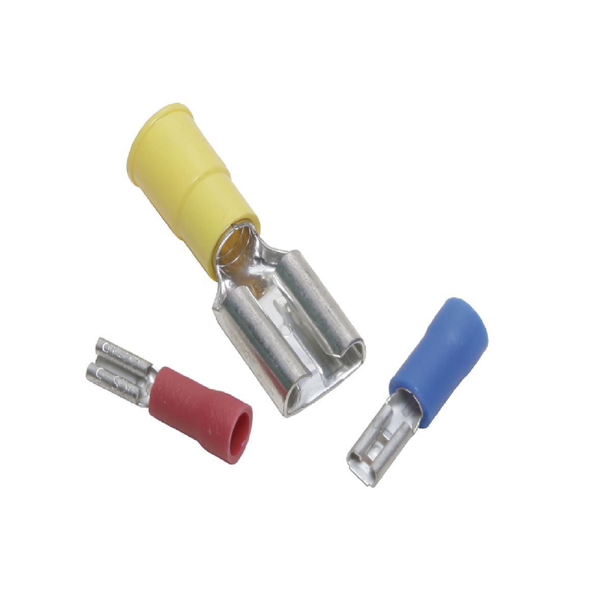 QP14F25X03D Type QP-F Female Quick Disconnect, 16 to 14 AWG Conductor, 0.25 x 0.032 in Tab, Butted Seam Barrel, Brass, Blue, Insulated