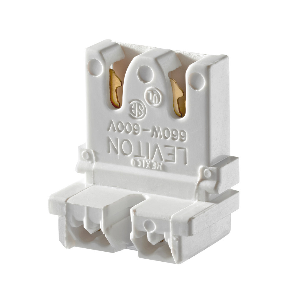 13451-20 Linear Fluorescent Lampholder, White, T8 Medium Bi-Pin, 660W, Low Profile, Slide-on, Straight-in Double Edge, Quickwire