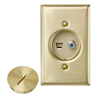41652-6F 6P6C x F-Connector Jack Assembly, Brass, 1 to 2 Ports Capacity, 1 Gangs