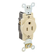 5261 1-Phase Heavy Duty Single Straight Blade Receptacle, 125 V AC, 15 A, 2 Poles, 3 Wires, Brown