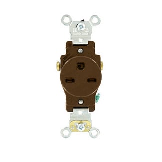 5651 Heavy Duty Single Straight Blade Receptacle, 250 V AC, 15 A, 2 Poles, 3 Wires, Brown